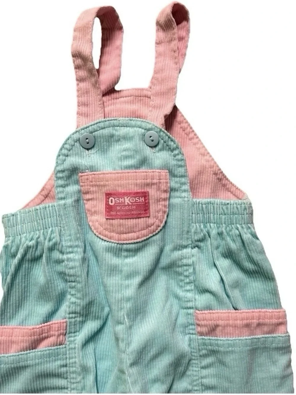 Vintage Oshkosh Toddler Girl Pink Blue Corduroy Overalls Size 24 Months VGUC